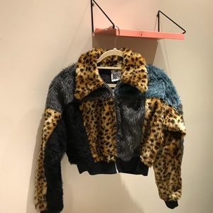 Ragged Priest Patchwork Faux Fur Cropped Jacket